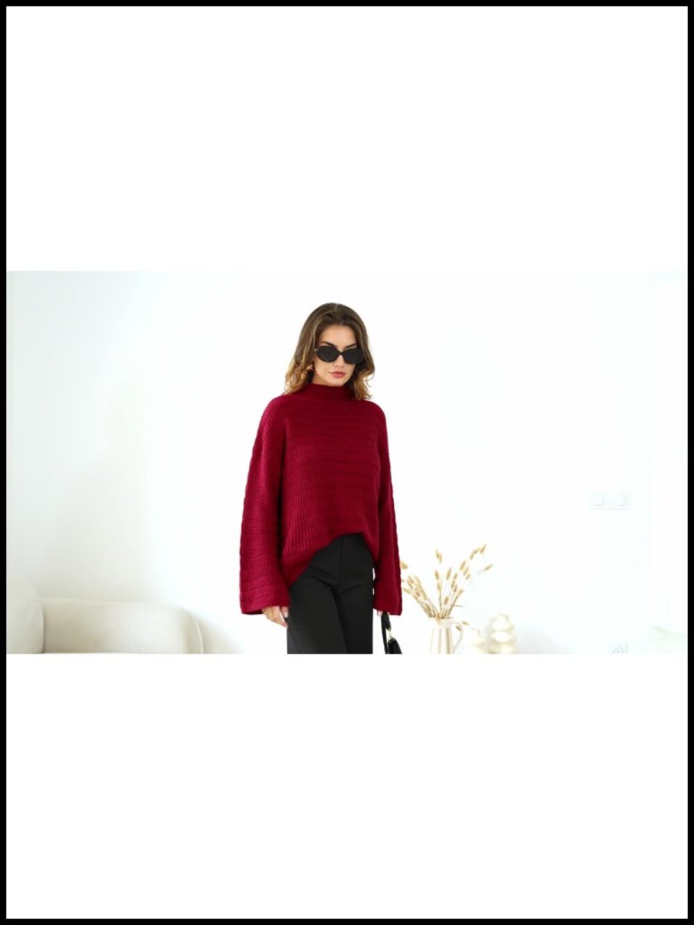 PRETTYGARDEN Women's Mock Neck Oversized Pullover Sweater Long Sleeve Knit - Picture 4 of 5